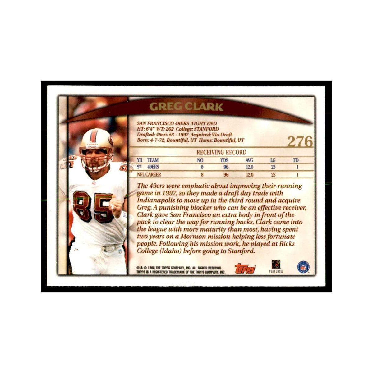 Greg Clark 1998 Topps #276 Football Cards Football Card NM