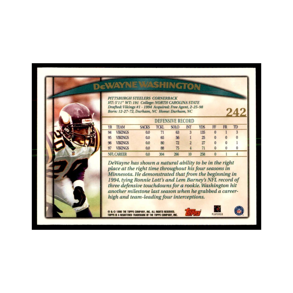 Dewayne Washington 1998 Topps #242 Football Cards Football Card NM