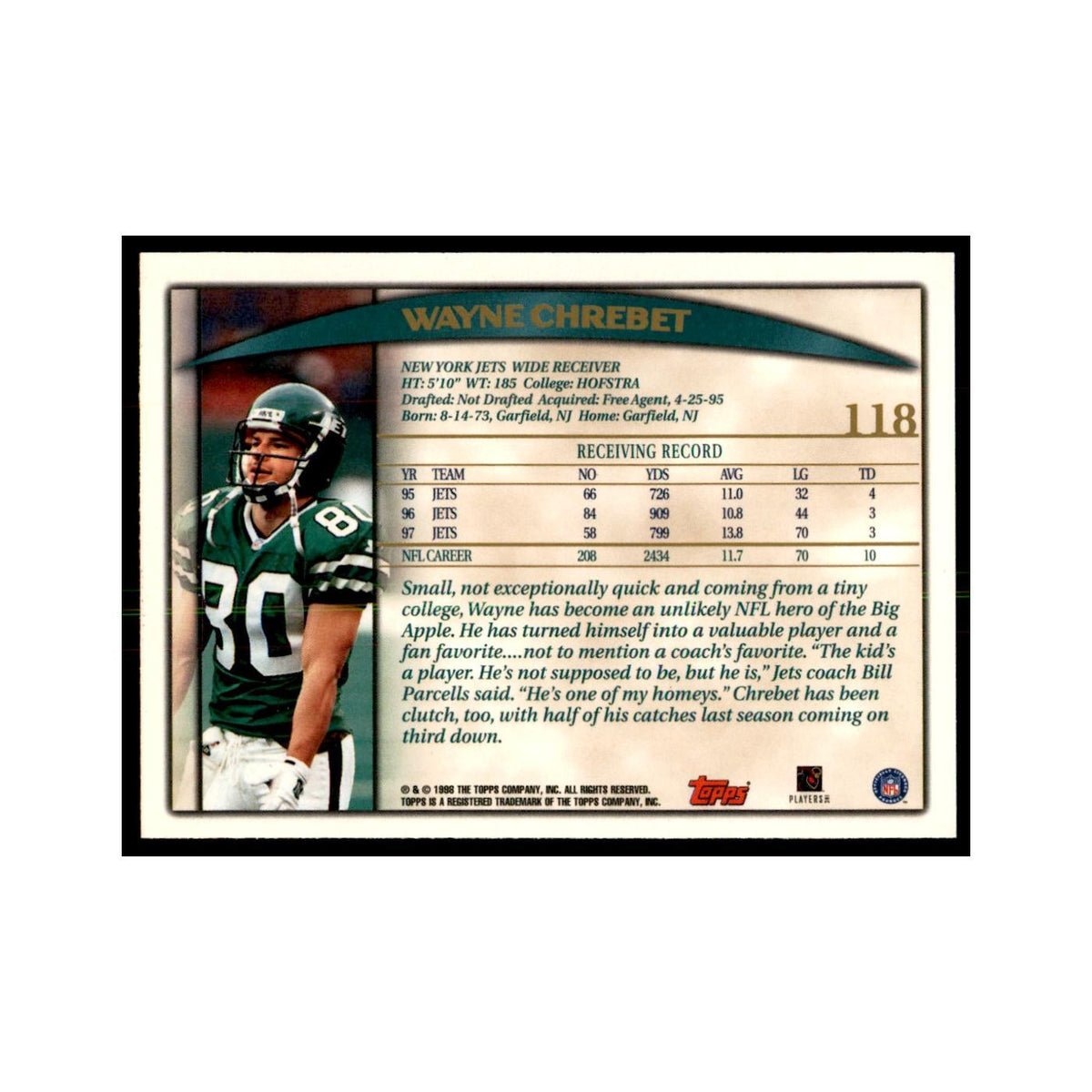 Wayne Chrebet 1998 Topps #118 Football Cards Football Card NM