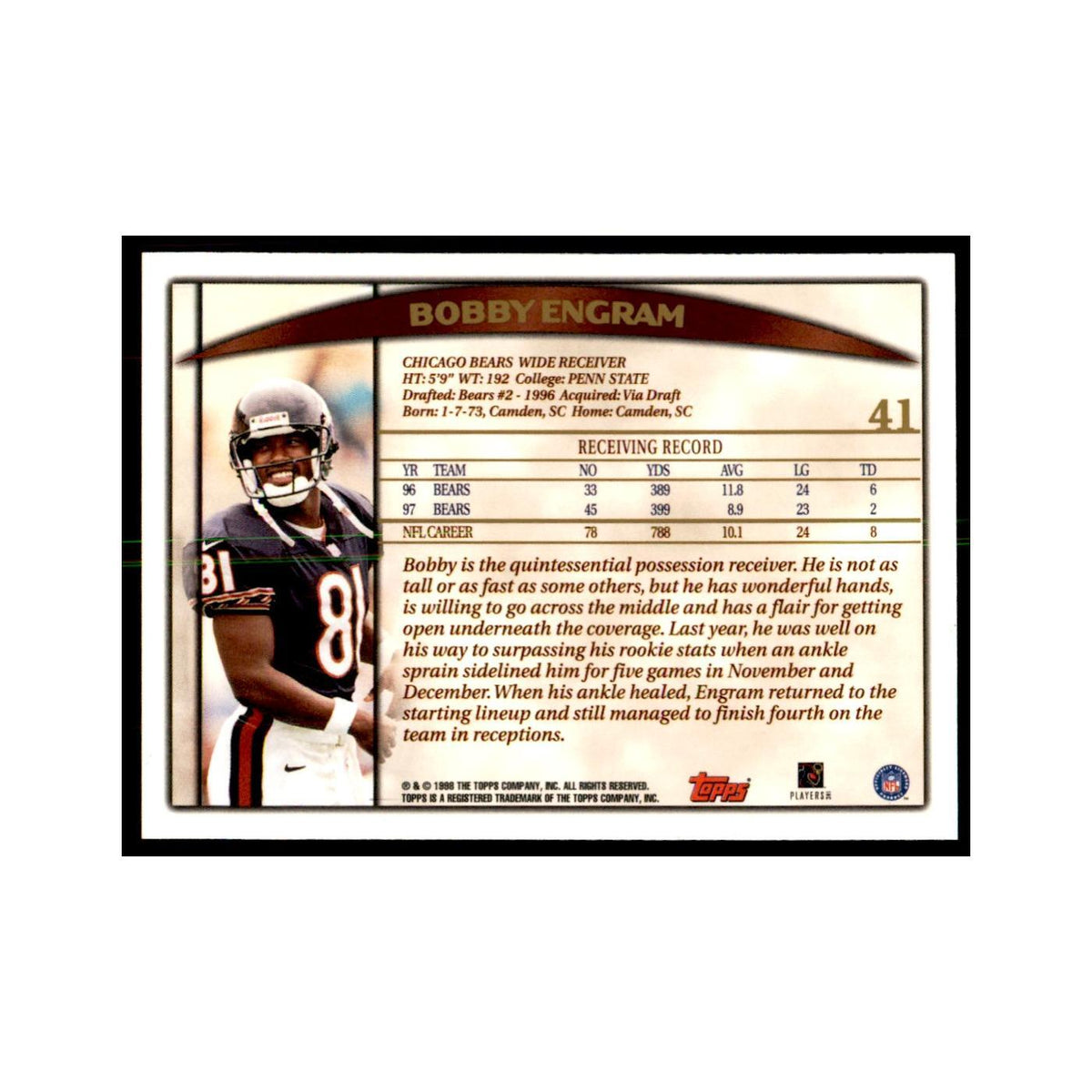 Bobby Engram 1998 Topps #41 Football Cards Football Card NM