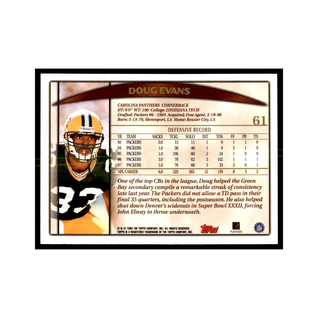 Doug Evans 1998 Topps #61 Football Cards Football Card NM