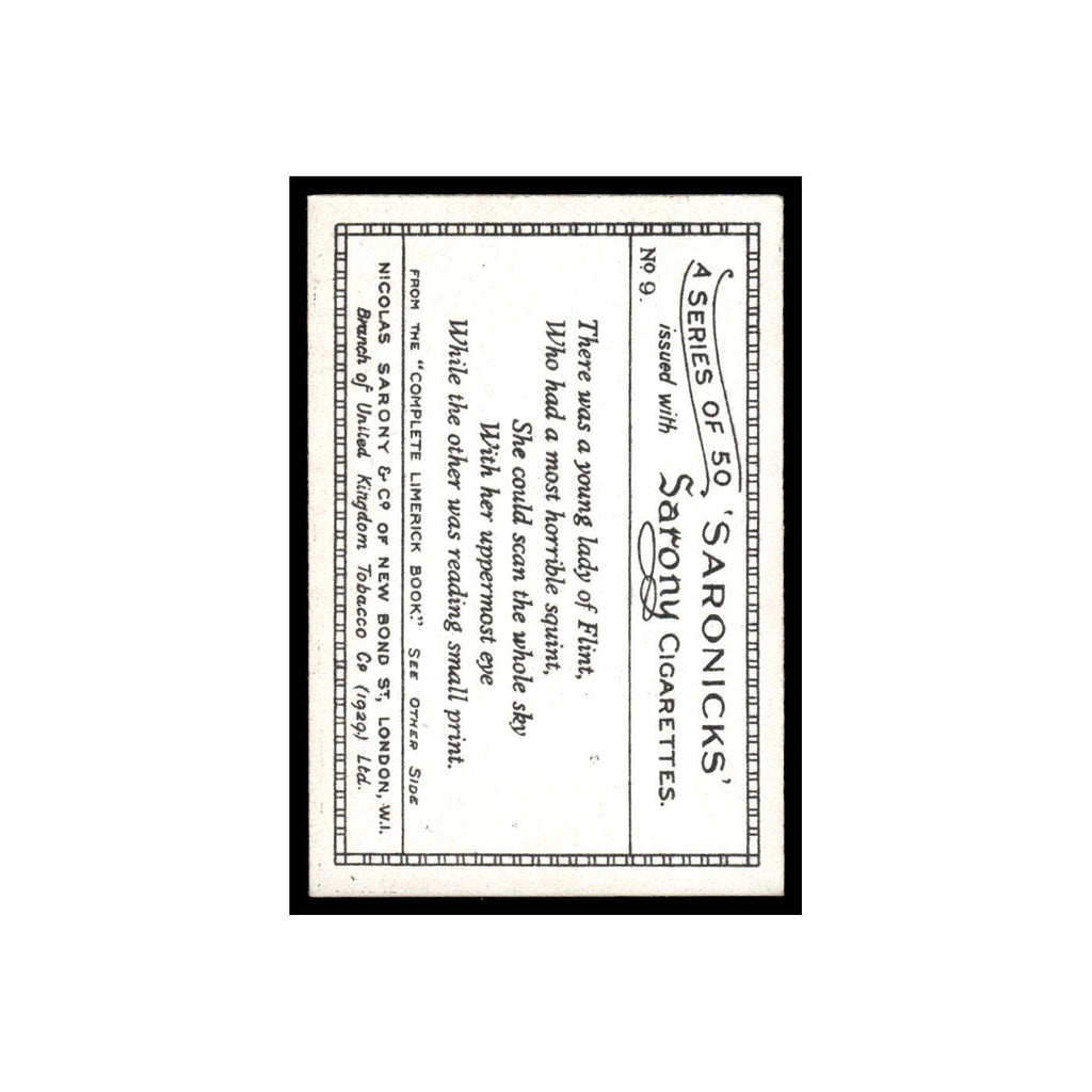 Saronicks 1929 Sarony Cigarettes #9 Card VG