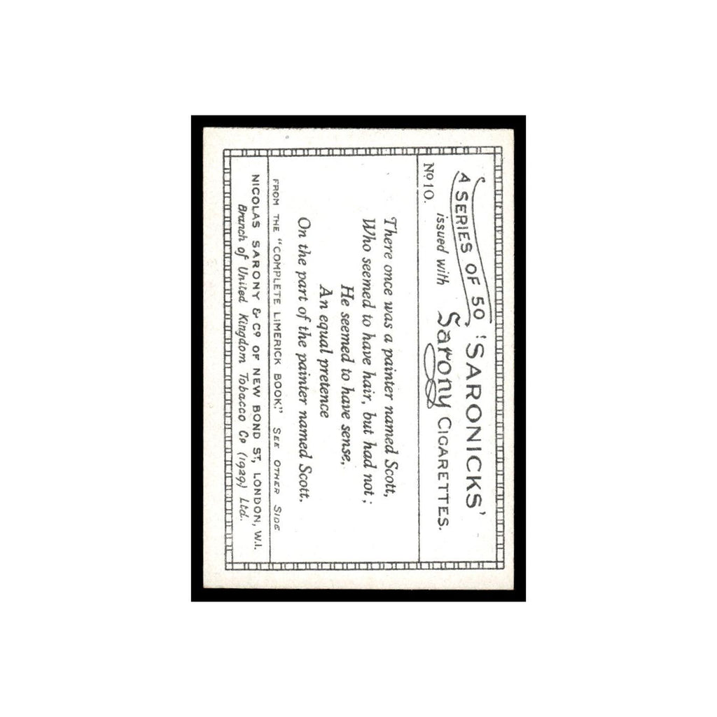Saronicks 1929 Sarony Cigarettes #10 Card VG