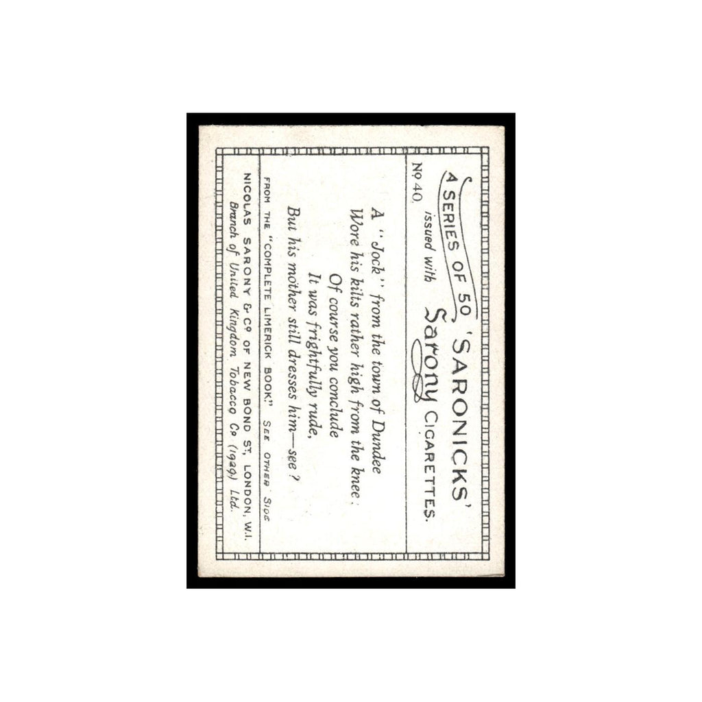 Saronicks 1929 Sarony Cigarettes #40 Card VG
