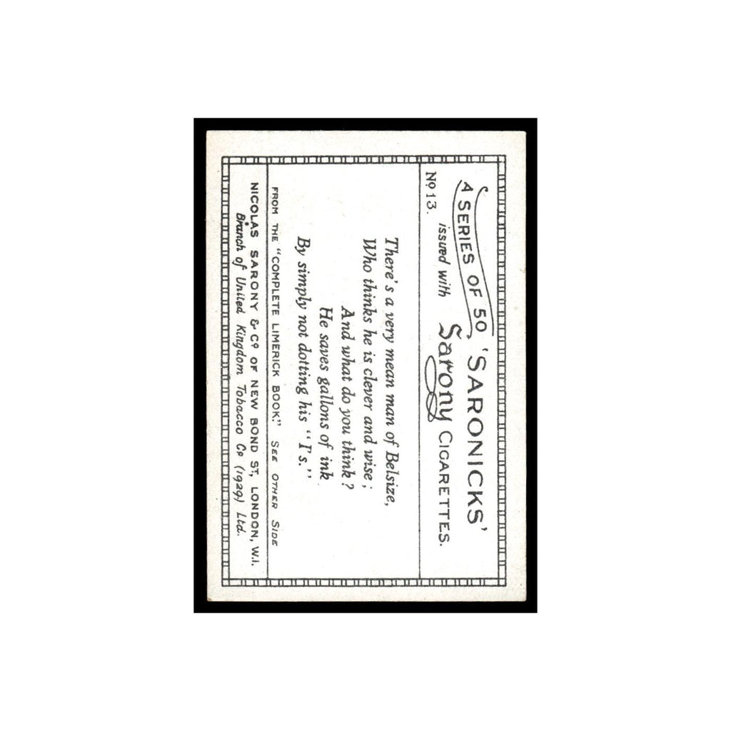 Saronicks 1929 Sarony Cigarettes #13 Card VG