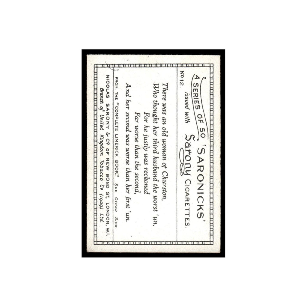 Saronicks 1929 Sarony Cigarettes #12 Card VG