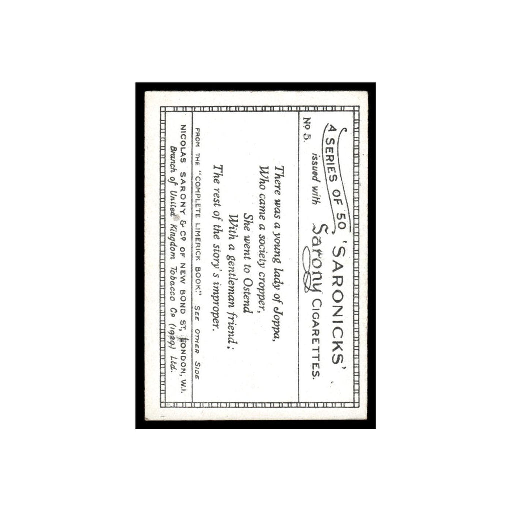 Saronicks 1929 Sarony Cigarettes #5 Card VG
