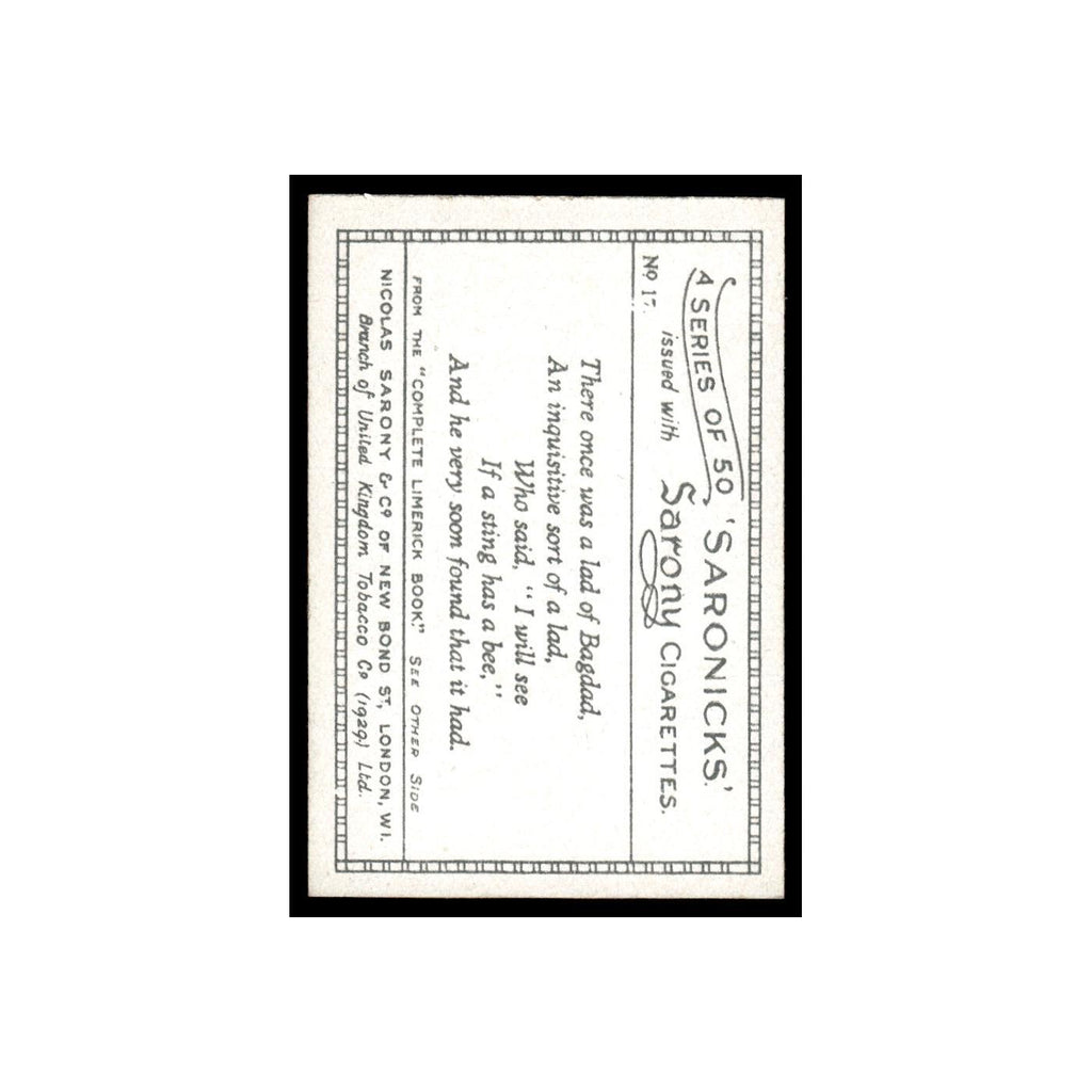 Saronicks 1929 Sarony Cigarettes #17 Card VG