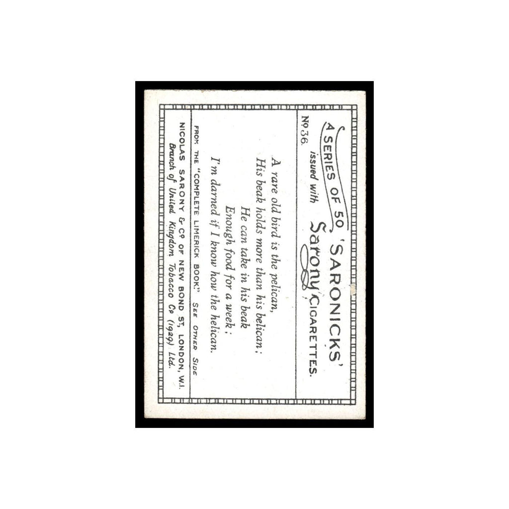 Saronicks 1929 Sarony Cigarettes #36  Card VG