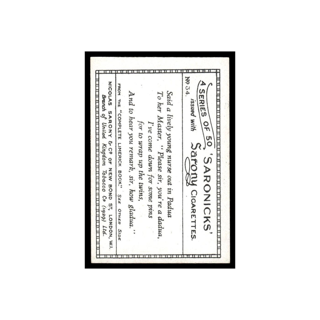Saronicks 1929 Sarony Cigarettes #34 Card VG