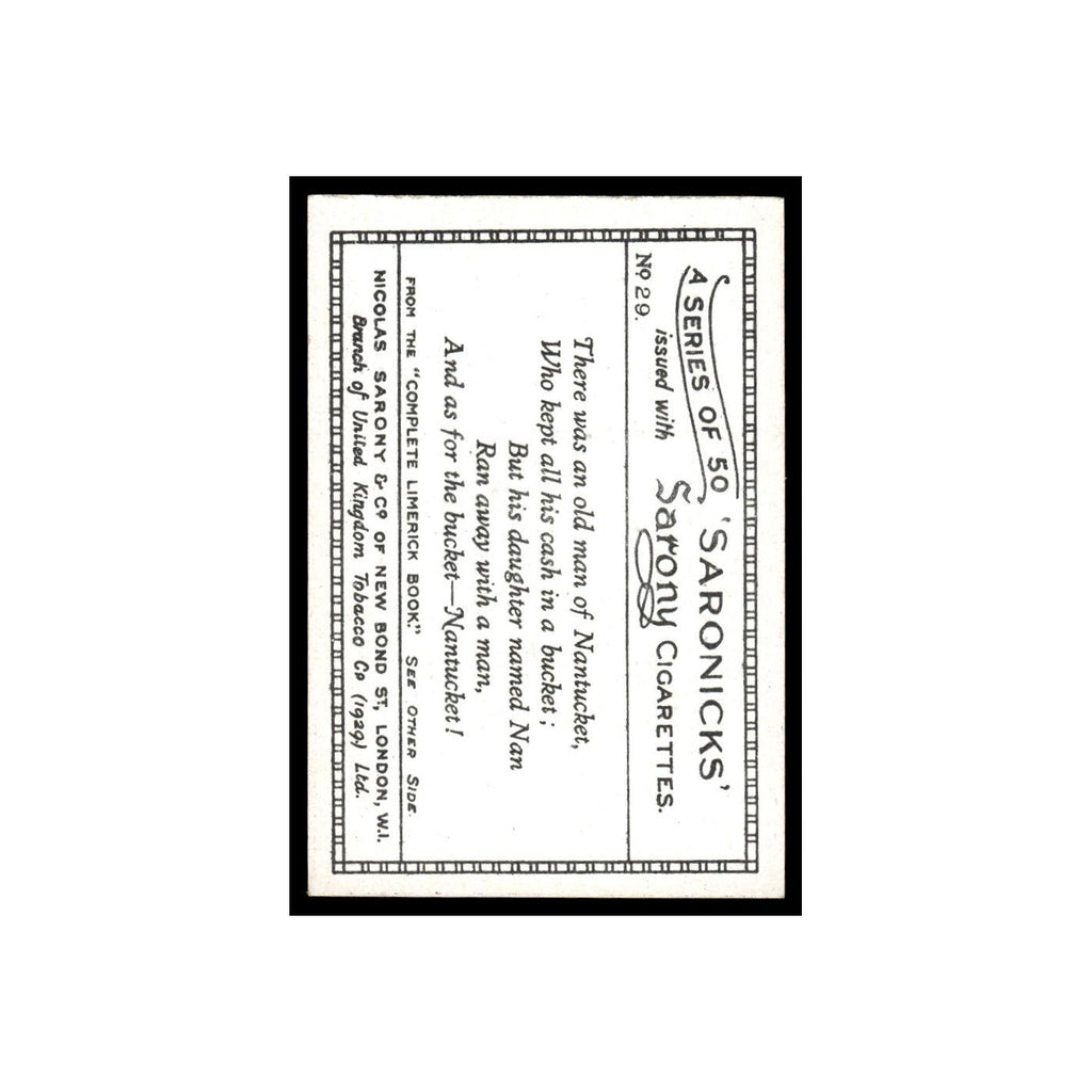 Saronicks 1929 Sarony Cigarettes #29 Card VG