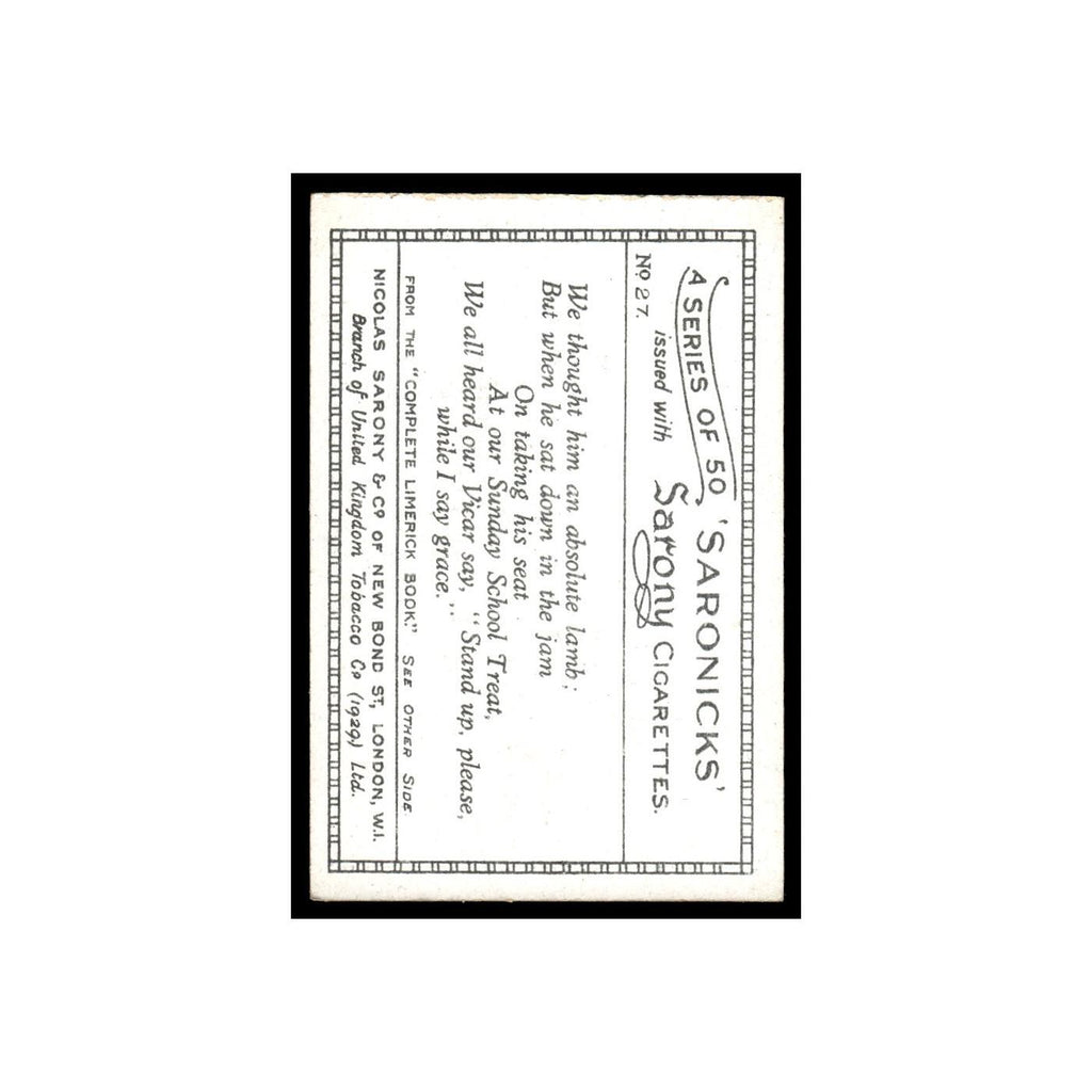 Saronicks 1929 Sarony Cigarettes #27 Card VG
