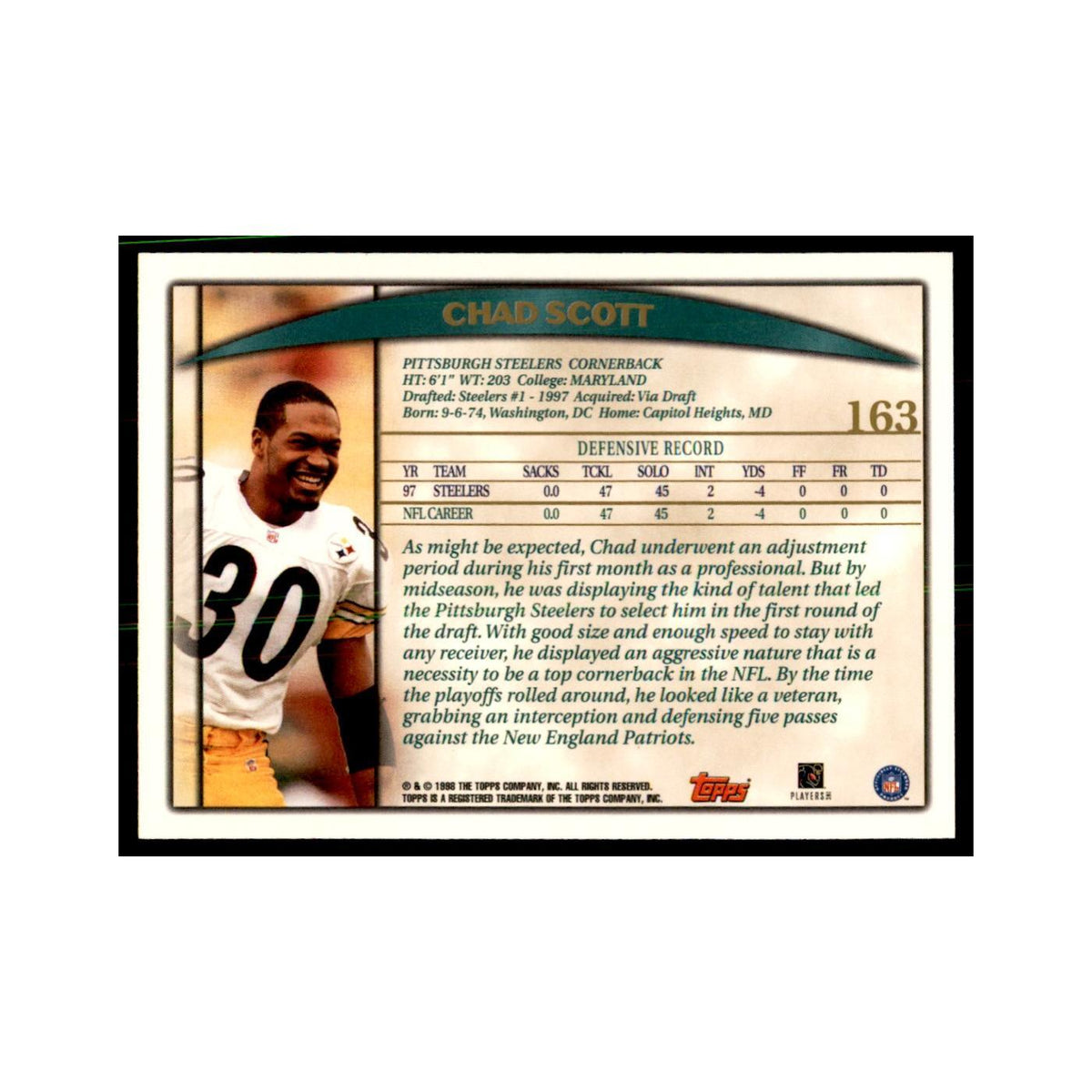 Chad Scott 1998 Topps #163 Football Cards Football Card NM