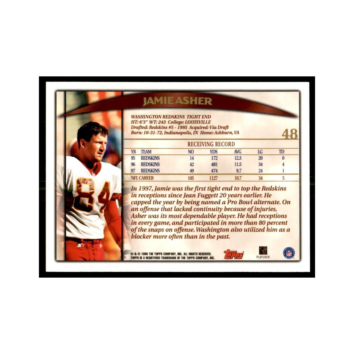 Jamie Asher 1998 Topps #48 Football Cards Football Card NM