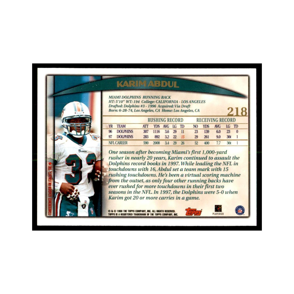 Karim Abdul-Jabbar 1998 Topps #218 Football Cards Football Card NM