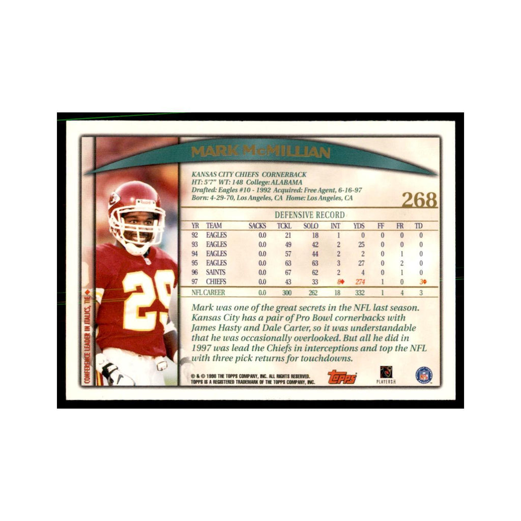 Mark McMillian 1998 Topps #268 Football Cards Football Card NM