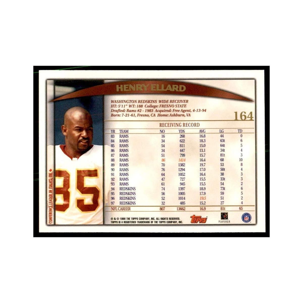 Henry Ellard 1998 Topps #164 Football Cards Football Card NM