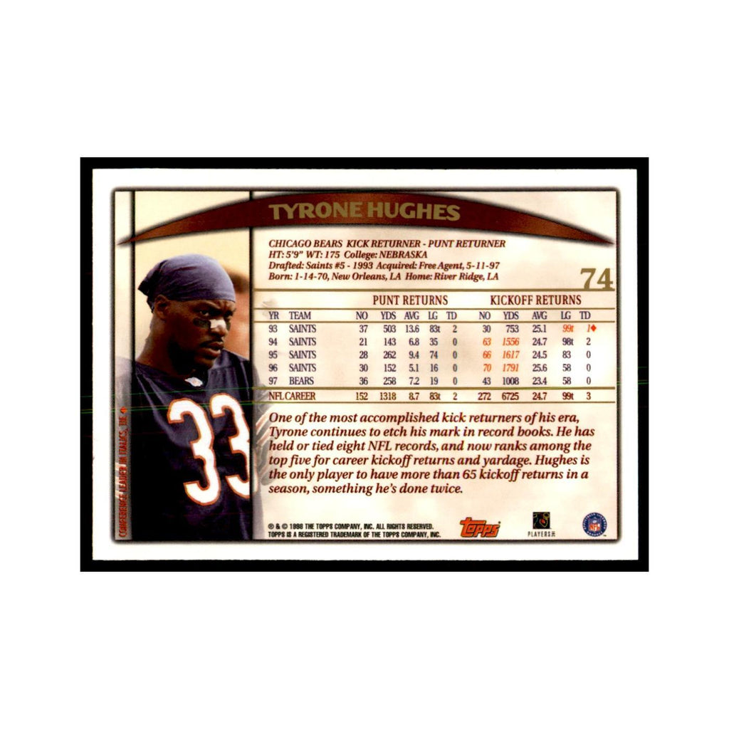 Tyrone Huges 1998 Topps #74 Football Cards Football Card NM