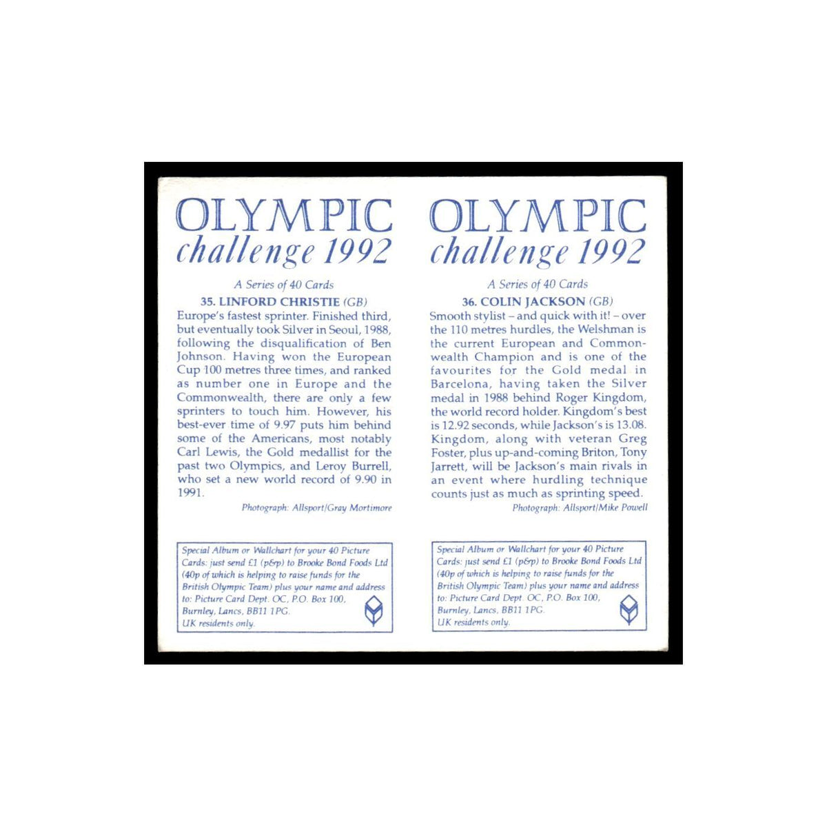 Linford Christie Colin Jackson 1992 #35/36 NM