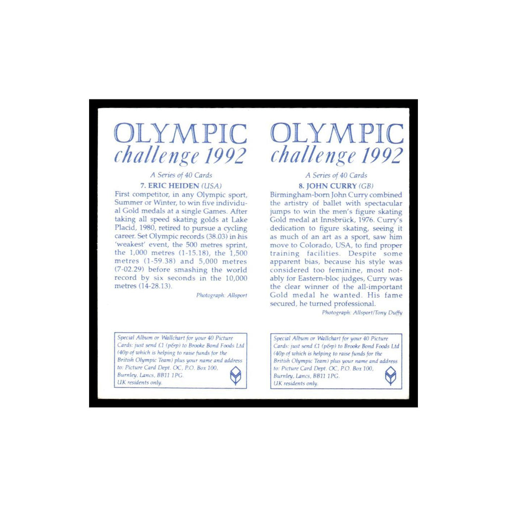 Eric Heiden John Curry 1992 Brooke Bond Olympic Challenge Double Card #7/8 NM