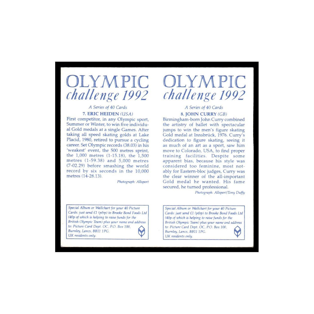 Eric Heiden John Curry 1992 Brooke Bond Olympic Challenge Double Card #7/8 NM