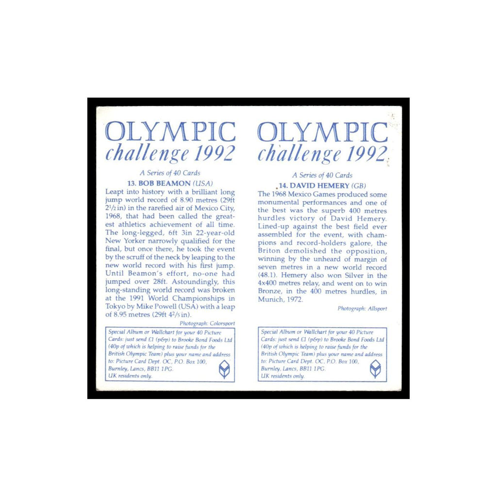 Bob Beamon David Hemery 1992 Brooke Bond Olympic Challenge Double Card #13/14 NM