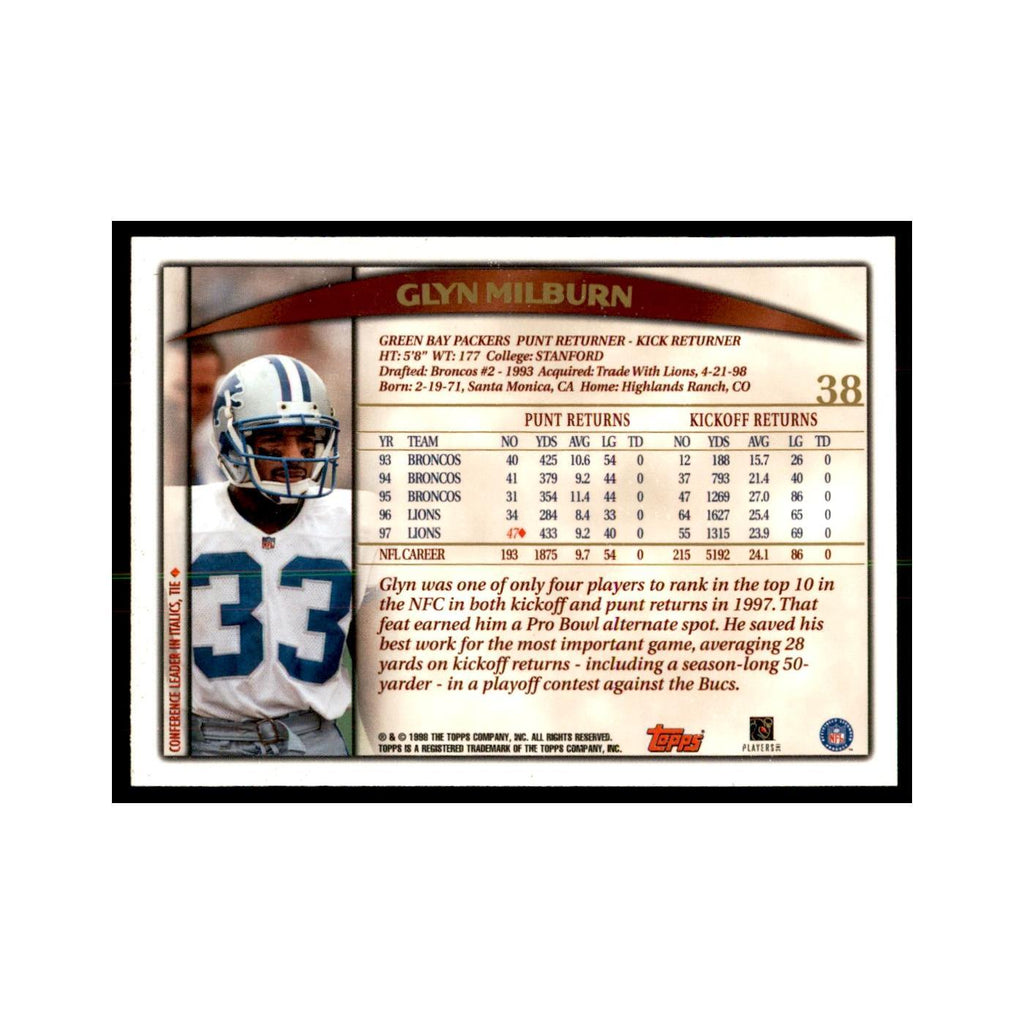 Glyn Milburn 1998 Topps #38 Football Cards Football Card NM