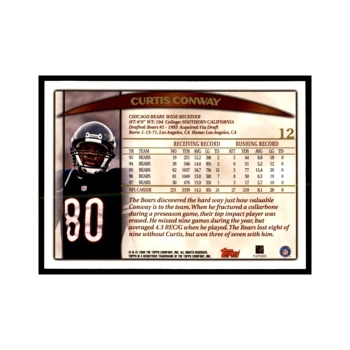 Curtis Conway 1998 Topps #12 Football Cards Football Card NM