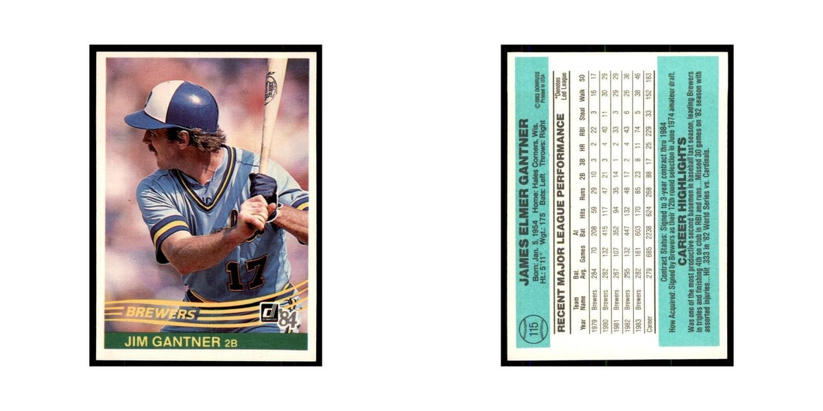 Jim Gantner 1984 Donruss #115 Milwaukee Brewers Baseball Card NM