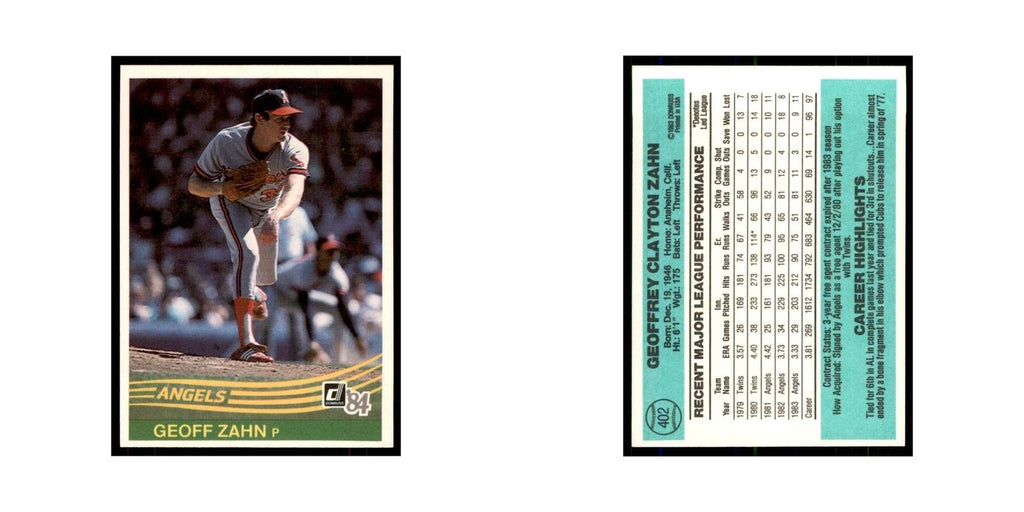 Geoff Zahn 1984 Donruss #402 California Angels Baseball Card NM