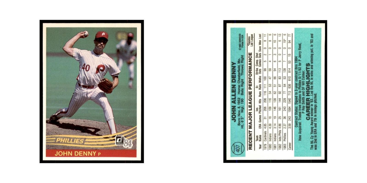 John Denny 1984 Donruss #407 Philadelphia Phillies Baseball Card NM
