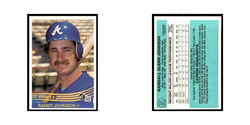 Randy Johnson 1984 Donruss #321 Atlanta Braves Baseball Card NM