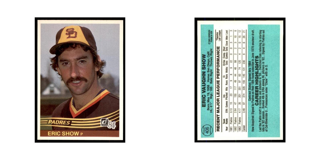 Eric Show 1984 Donruss #406 San Diego Padres Baseball Card NM