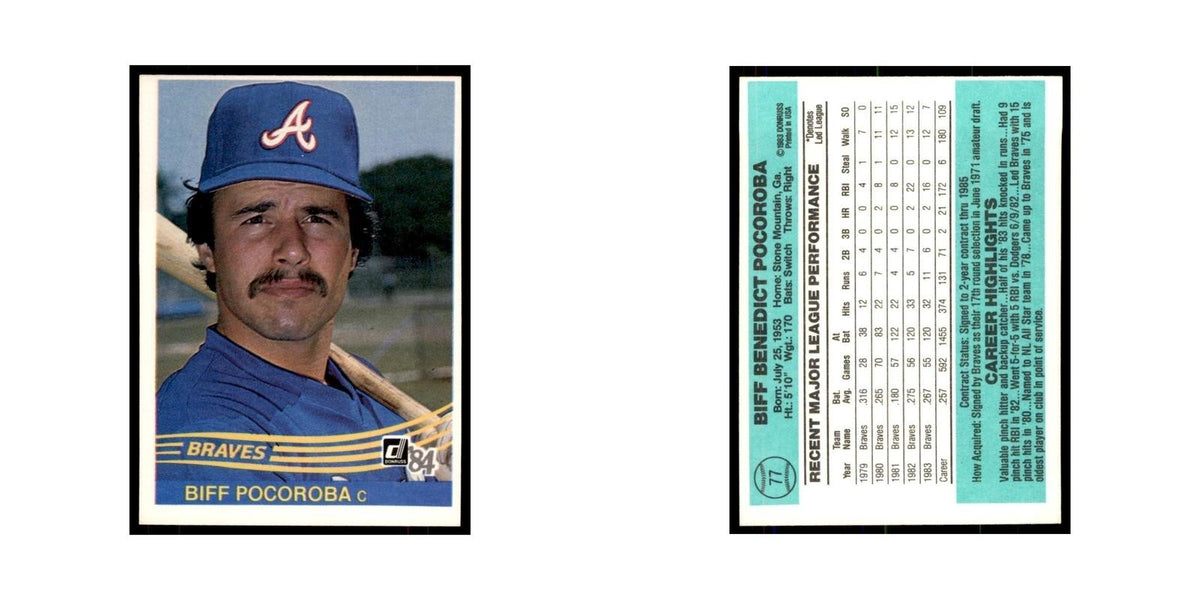 Biff Pocoroba 1984 Donruss #77 Atlanta Braves Baseball Card NM
