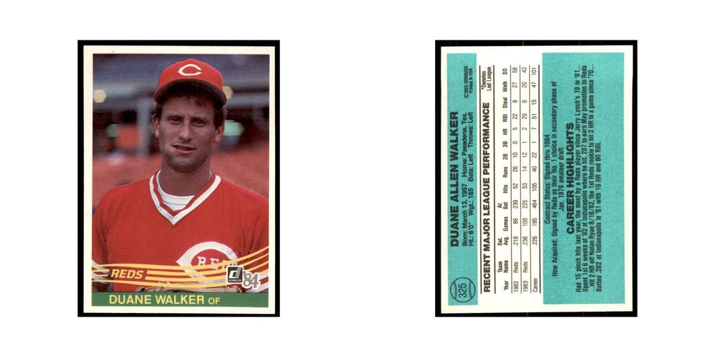 Duane Walker 1984 Donruss #325 Cincinnati Reds Baseball Card NM