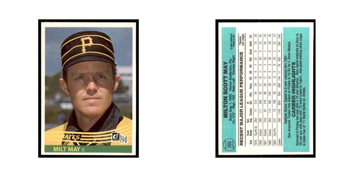 Milt May 1984 Donruss #386 Pittsburgh Pirates Baseball Card NM