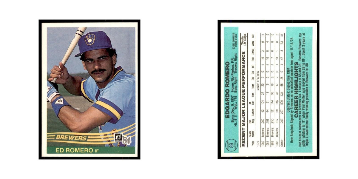 Ed Romero 1984 Donruss #89 Milwaukee Brewers Baseball Card NM