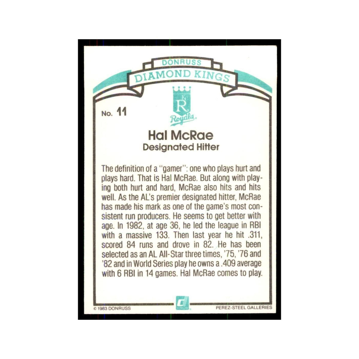 Hal McRae 1984 Donruss #11 Kansas City Royals Baseball Card NM