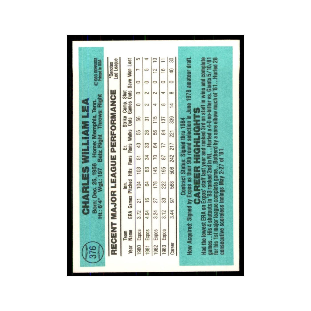 Charlie Lea 1984 Donruss #376 Montreal Expos Baseball Card NM