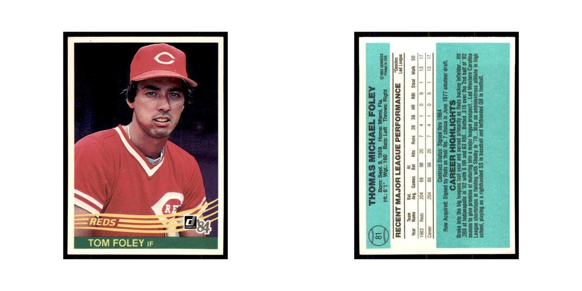 Tom Foley Rookie 1984 Donruss #81 Cincinnati Reds Baseball Card NM