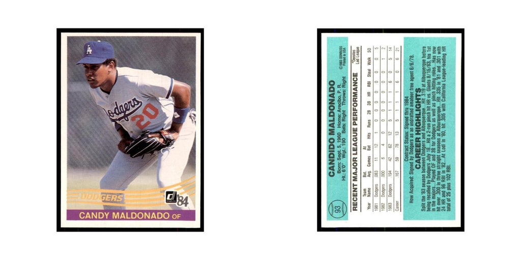 Candy Maldonado 1984 Donruss #93 Los Angeles Dodgers Baseball Card NM