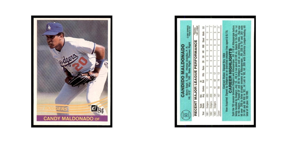 Candy Maldonado 1984 Donruss #93 Los Angeles Dodgers Baseball Card NM