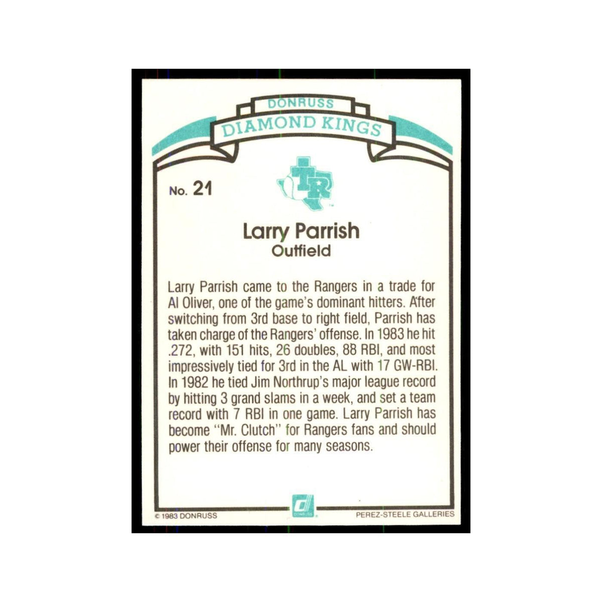 Larry Parrish 1984 Donruss #21 Texas Rangers