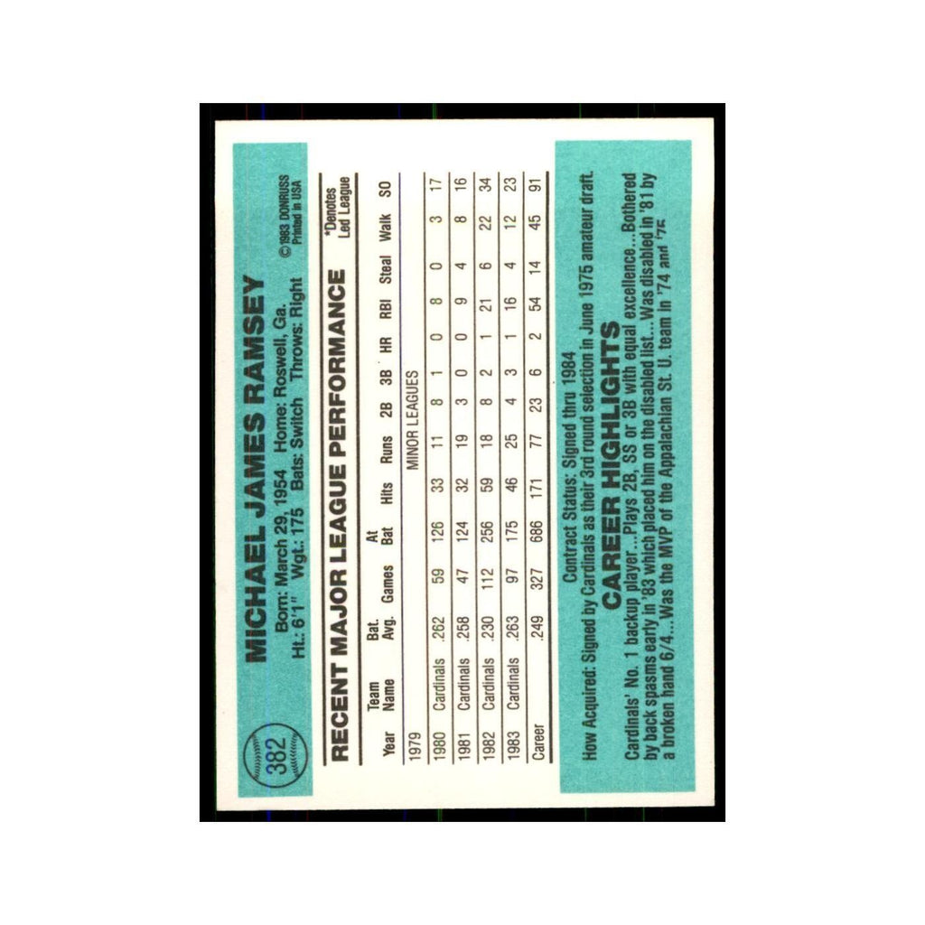 Mike Ramsey 1984 Donruss #382 St. Louis Cardinals Baseball Card NM