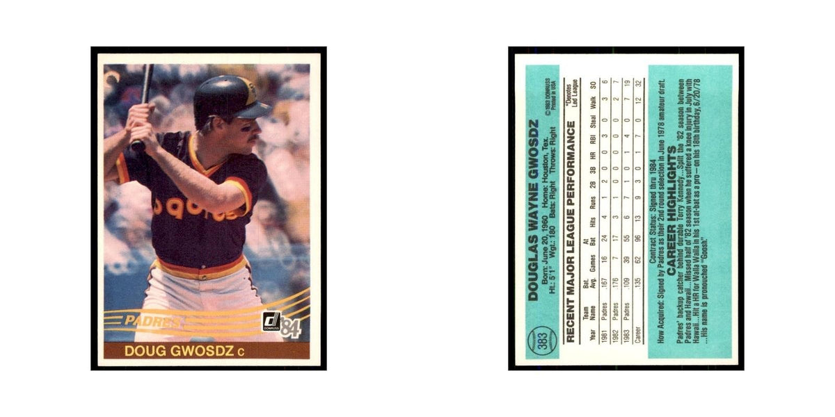 Doug Gwosdz 1984 Donruss #383 San Diego Padres Baseball Card NM