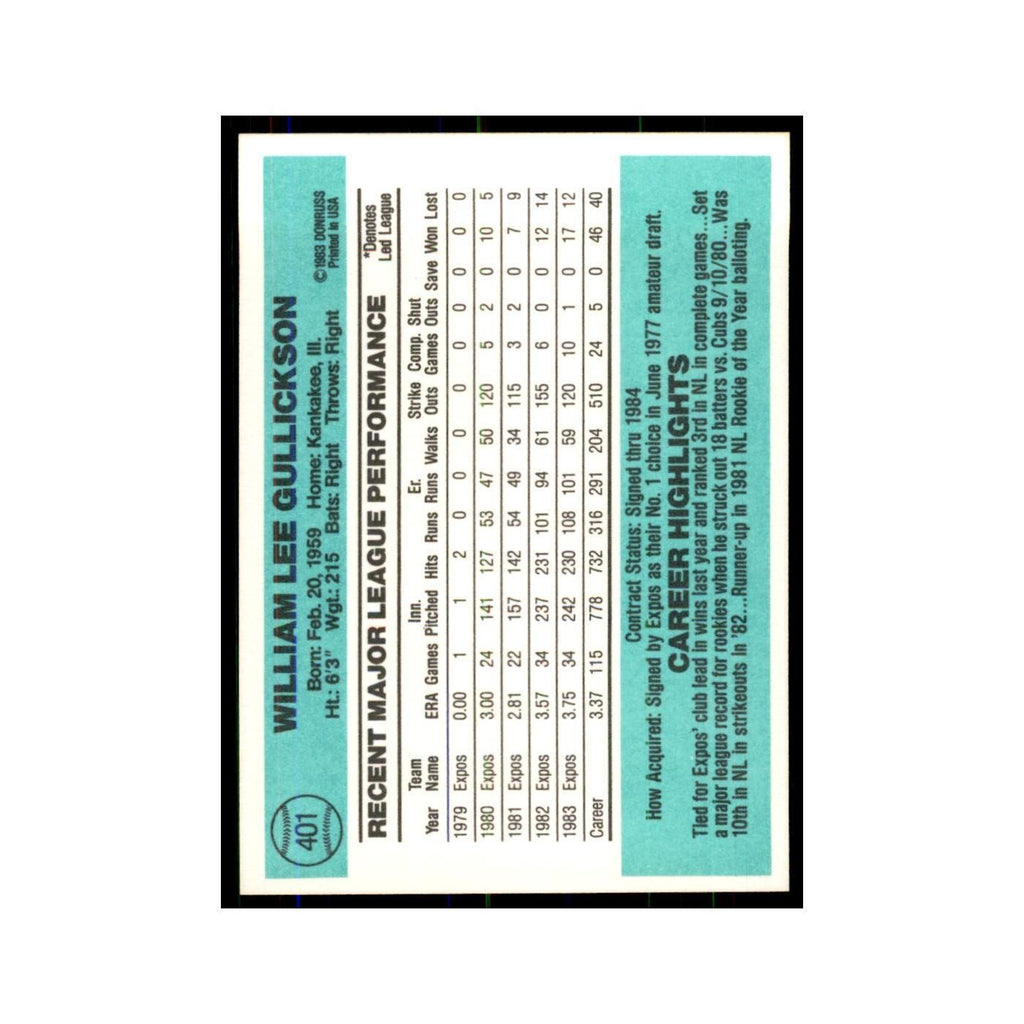 Bill Gullickson 1984 Donruss #401 Montreal Expos Baseball Card NM