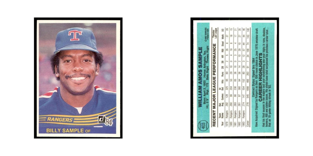Billy Sample 1984 Donruss #403 Texas Rangers Baseball Card NM