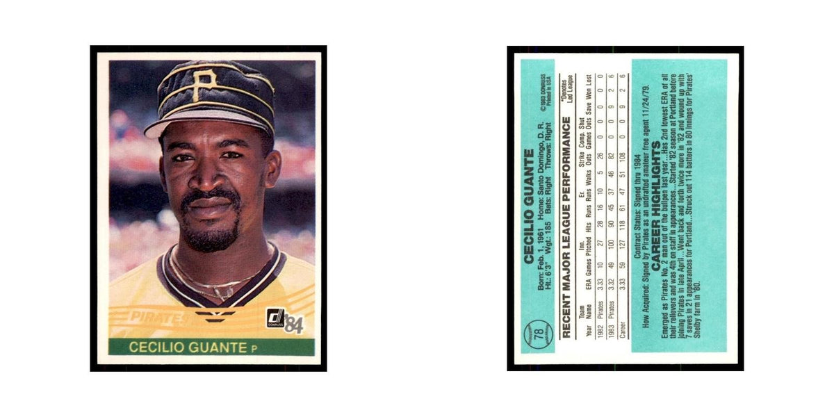 Cecilio Guante 1984 Donruss #78 Pittsburgh Pirates Baseball Card NM