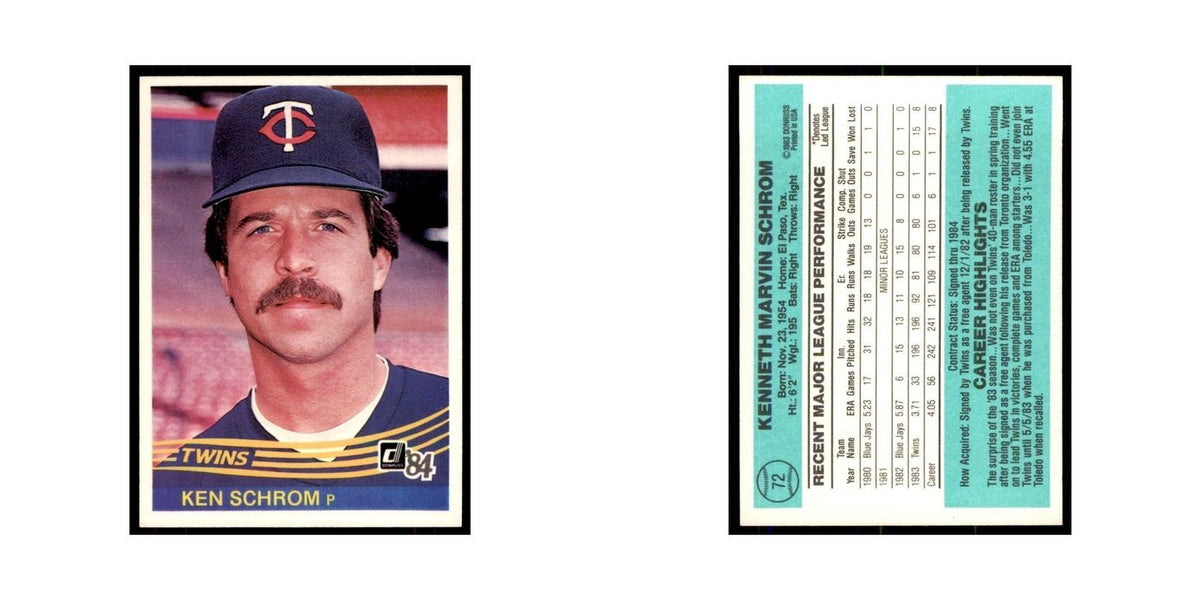 Ken Schrom 1984 Donruss #72 Minnesota Twins Baseball Card NM