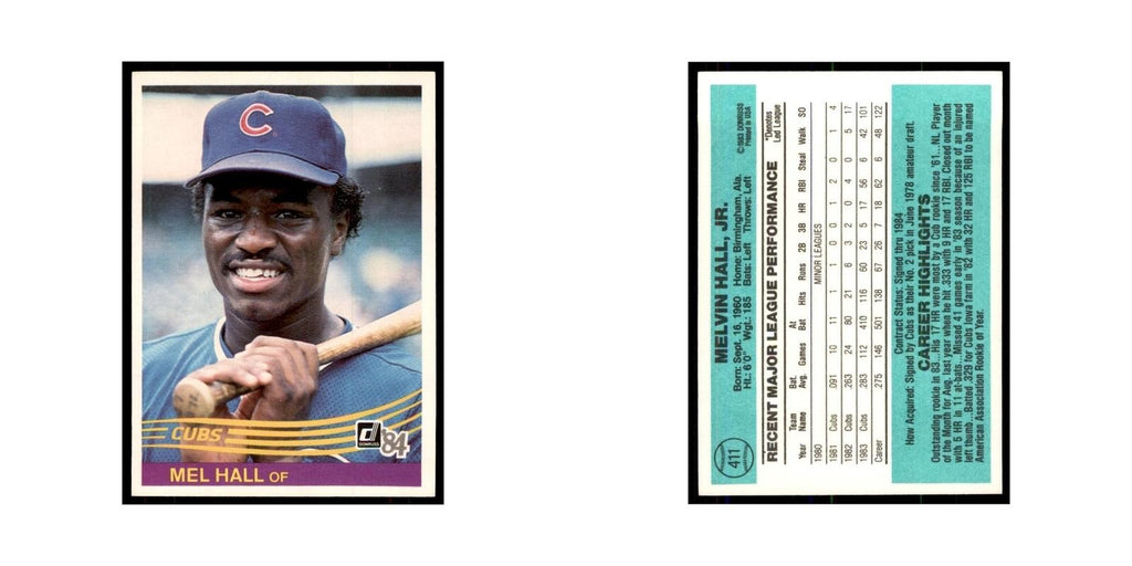 Mel Hall 1984 Donruss #411 Chicago Cubs Baseball Card NM